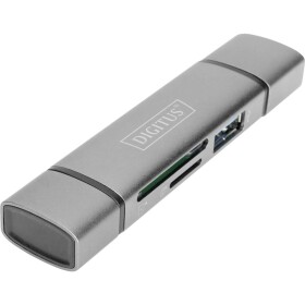 Digitus DA-70886 externá čítačka pamäťových kariet / hub USB 3.0, USB-A, USB-C® sivá; DA-70886