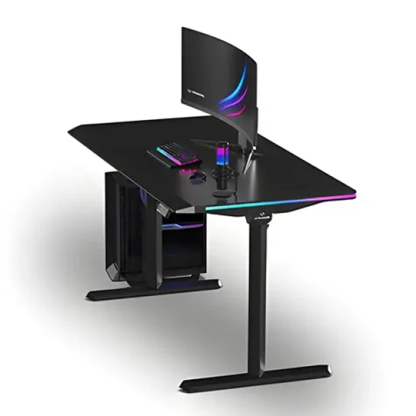 Ultradesk Quest čierna / Herný stôl / 140 x 70 x 72 - 120 cm / nastaviteľná výška / LED RGB PRISMATIC (UD-QST-FRBB/DTBB)