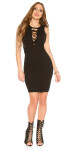 Sexy KouCla ripp knit dress sleeveless w. ruffles black Einheitsgroesse