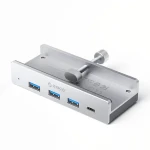 Orico MH4PC USB HUB s upínacím držiakom strieborná / 3x USB-A + 1x USB-C
