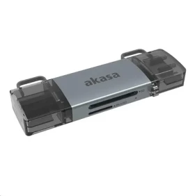 Akasa AK-CR-12 Čítačka pamäťových kariet strieborná / USB-C 3.2 / USB-A 3.2 / 5Gbps (AK-CR-12)