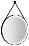 AQUALINE - STAGO guľaté zrkadlo s LED osvetlením priemer 60cm, kožený popruh, dotykový senzor, stmievateľné, čierna mat SG060
