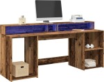 VidaXL Biurko z podświetleniem LED, stare drevo, 200x55x91 cm