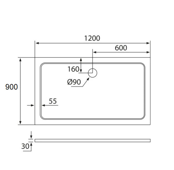 H K - THOR Sprchová vanička z liateho mramoru, obdĺžnik, 120x90x3 cm SE-THOR-12090