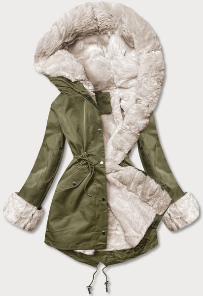 Bunda typu parka v army farbe s odnímateľnou kožušinovou podšívkou (5M763-136) odstíny zelené L (40)