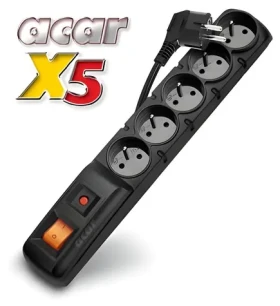 Acar X5/ 3M čierna / Rozvodný panel / 5 zásuviek / prepäťová ochrana / 3 m kábel (9600)