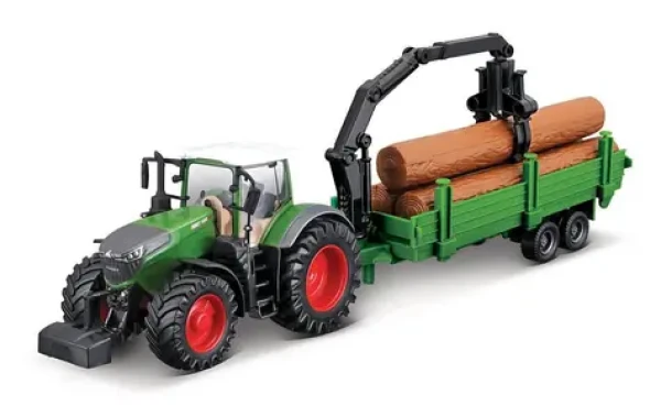 Bburago FARMLAND Traktor Fendt 1050 Vario s nakladačom a prívesom na drevo
