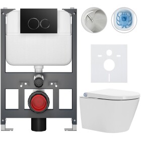 CERANO - Závesné WC s bidetom Basic/Cronus Standard - biela lesklá - WC tlačidlo Dualo/Čierna - závesné - nízky modul - predstenová inštalácia - 59,3x38,4 CER-8050BD86429