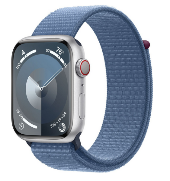 Apple Watch 9 GPS + Cellular 45mm Silver Alu Sport Loop Light blue (MRMJ3KS/A)