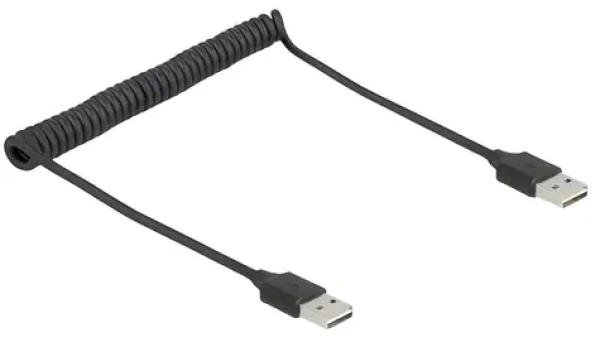 DeLock Easy-USB 2.0 AA čierna / Špirálový kábel / 0,8 m / USB 2.0 / 2 A (90124)
