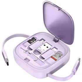 USAMS SJ650 fialová / Dátový kábel / 3v1 Micro USB, USB-C, Lightning / 60W / so stojanom (SJ650USB03)