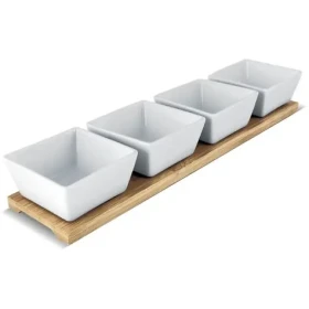Lamart Bamboo Sada Servírovacie misky 4ks biela-hnedá / 38 x 9cm / porcelán-drevo (8590669253999)
