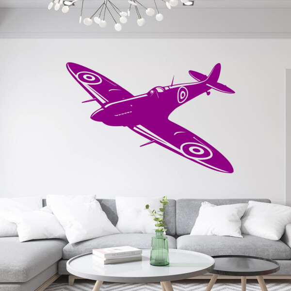Veselá Stena Samolepka Stíhačka Supermarine Spitfire Farba: fialová, Veľkosť: 80 x 52 cm