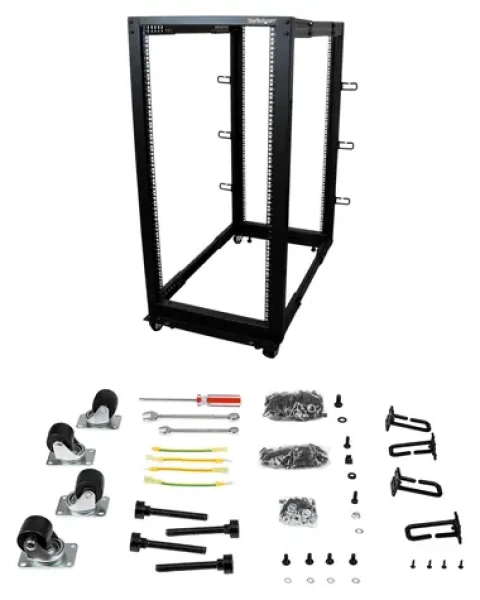 StarTech Otvorený rack 25U mobilný / Otvorený rozvádzač / 19" / 4-stĺpikový / nastaviteľná hĺbka 22-40" / pojazdný (4POSTRACK25U)