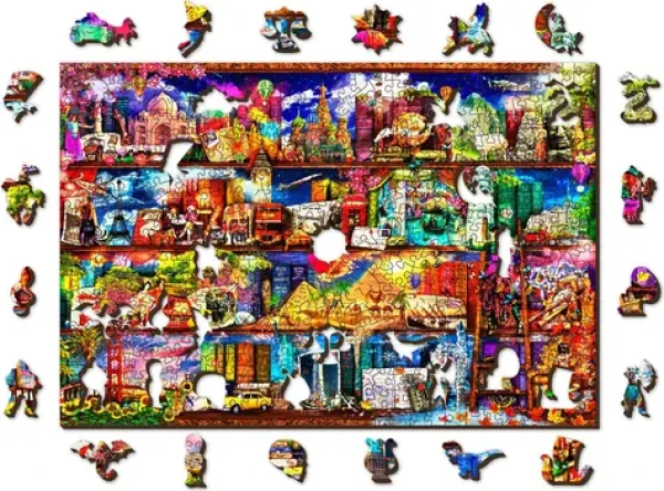 Wooden City Drevené puzzle Police na knihy o cestovaní
