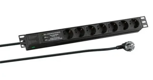 EFB EK631DE.3 čierna / Napájací panel / 19" 1U / 7x Schuko zásuvka / prepäťová ochrana / 2 m kábel (ek631de.3)