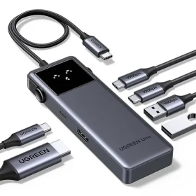 Ugreen Uno CM888 strieborná / USB Hub / HDMI 4K 60Hz / 2x USB-A 3.2 Gen2 10Gb/s / 2x USB-C 3.2 Gen2 10Gb/s / PD 100W (35998)