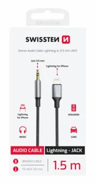 Swissten TEXTILE Audio adaptér Lightning - 3.5mm jack 1.5m čierna (73502307)