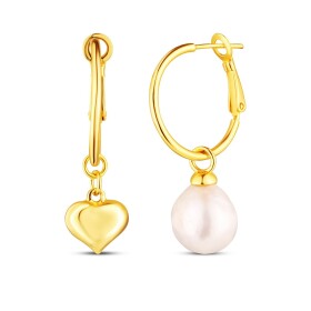 JwL Luxury Pearls Romantické asymetrické náušnice so srdcom a sladkovodnou perlou 2v1 JL0854