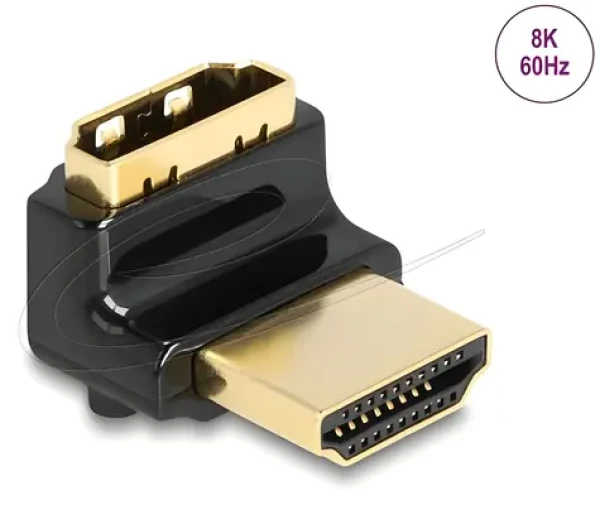 DeLock HDMI-A samec HDMI-A samica / Redukcia / 90° pravouhlý hore / 8K 60 Hz / kovová (60017)