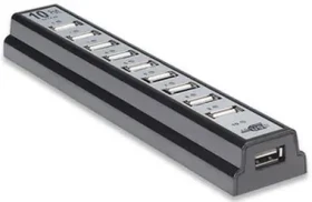 Manhattan USB 2.0 Hub / 10 portov + napájací adaptér / čierny (161572-MA)