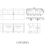 CERANO - Kúpeľňová skrinka Velora - čierna matná, úchytka zlatá + keramické umývadlo Novo - biela lesklá - 121x54,5x46,5 CER-979898