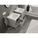 MEXEN/S - Rivel kúpeľňová skrinka 50 cm s umývadlom Vela, 2 zásuvky, reliéf, šedá mat/biela mat 91A20-05047-2-BFF62-W23M01