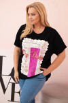 Dámska bavlnená blúzka v nadmernej veľkosti s potlačou "Day Dream" Black + Pink UNI