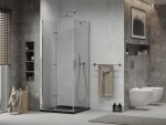 MEXEN/S - Lima sprchovací kút zalamovacie dvere 80 x 80, transparent, chróm + Flat čierna vanička so sifónom 856-080-080-01-00-4070