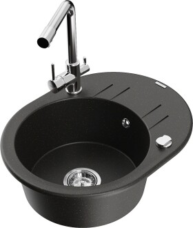 MEXEN/S MEXEN/S - Kevin granitový drez s odkvapkávačom vrátane batérie Duero, čierna/zlatá metalik 6517-75-671600-00