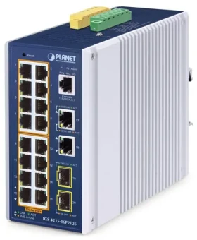 Planet IGS-4215-16P2T / Switch priemyselný / L2/L4 Managed / 16x Gigabit PoE+ RJ-45 / 2x SFP / IP30 (IGS-4215-16P2T2S)
