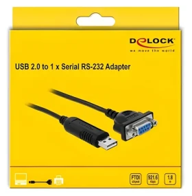 DeLock USB 2.0 na RS-232 čierna / Adaptér / USB Typ-A / RS-232 / 1,8 m / pozlátené kontakty (66281)