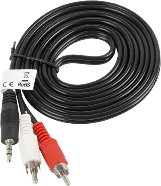Lanberg CA-MJRC-10CC-0025-BK čierna / Audio kábel / Jack 3.5 mm / 2x RCA (Cinch) / 2 m (CA-MJRC-10CC-0025-BK)