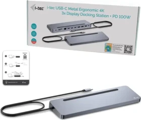 I-TEC USB-C Metal Ergonomic 3x 4K Display / Dokovacia stanica / 1x HDMI 2x DP / PD 100W / 4X USB-A 3.2 / LAN / SD (C31FLAT2PDPRO)