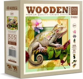 Wooden City Drevené puzzle Chameleon a kvety