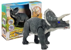 Dinosaurus Triceratops na batérie so zvukovými efektmi sivý