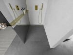 MEXEN/S - Kioto+ L Sprchová zástena WALK-IN s poličkou a držiakom uterákov 110 x 200, zrkadlová, zlatá 800-110-123-50-50