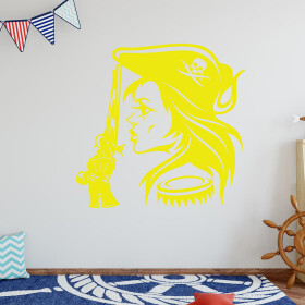 Veselá Stena Samolepka Hlava Pirátky Farba: žlutá, Veľkosť: 60 x 60 cm