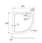 H K - THOR Sprchová vanička z liateho mramoru, štvrťkruh, R550 80x80x3 cm SE-THOR-80Q