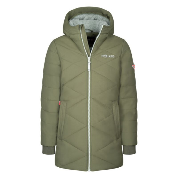 Trollkids Dievčenský kabát Bergen Coat Long Waterproof Green Jacket (460-350) 116