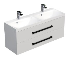 Kúpeľňová skrinka s čiernou úchytkou a umývadlom SAT Cube Way 120x53x40 cm biela lesk lesk/mat CUBE2C120ZBL CUBE2C120ZBL