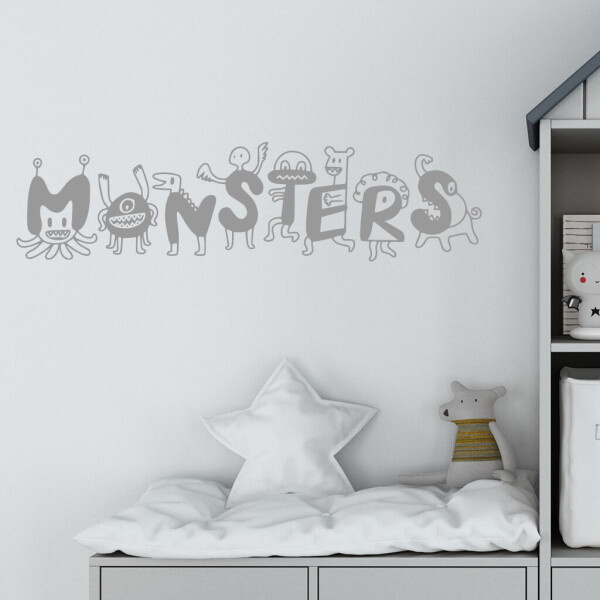 Veselá Stena Samolepka Monsters Farba: šedá, Veľkosť: 100 x 29 cm