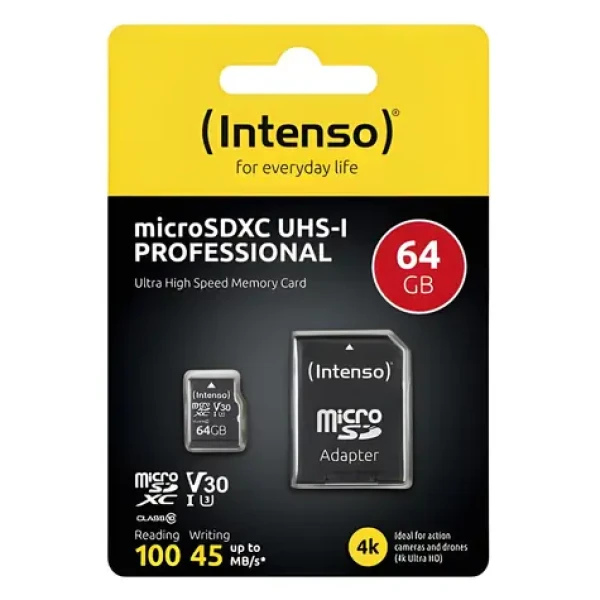 INTENSO microSDXC Professional 64GB / Pamäťová karta / UHS-I / Class 10 / 90 MB/s / vr. SD adaptéra (3433490)
