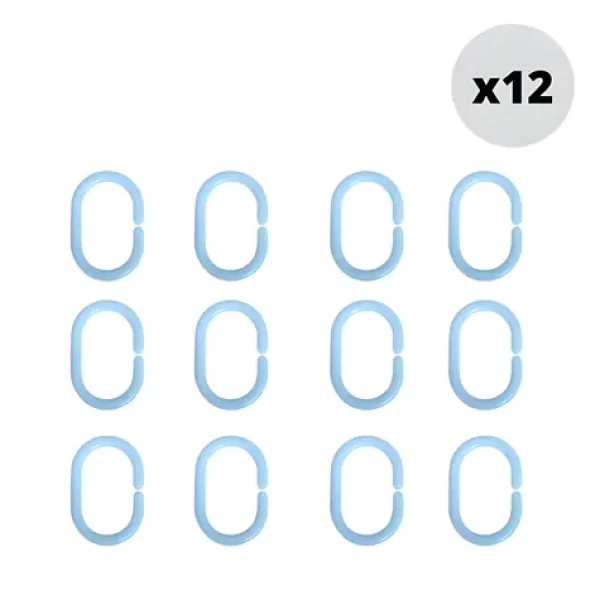 MSV sada 12 ks krúžkov na sprchové závesy modrá / Krúžky na sprchové závesy / polypropylén / 5,8 x 3,8 cm