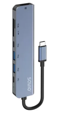 Savio AK-82 čierna / USB-C hub / 7 portov / HDMI 4K30Hz / USB-C PD / čítačka SD/microSD (AK-82)