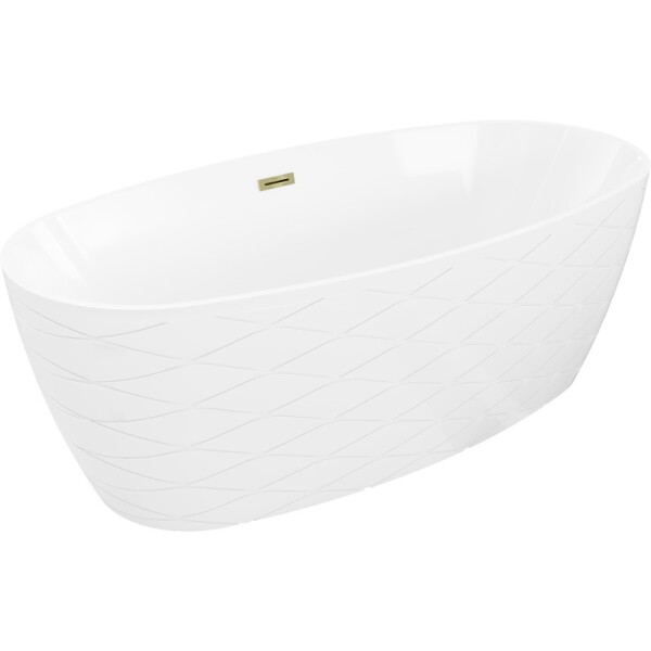 MEXEN/S - Olea voľne stojaca vaňa vzor 170 x 80, biela, sifón a prepad zlatá 52821708000-50
