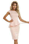 192-17 Elegantné semišové midi šaty s kosticami - púdrovo ružové M