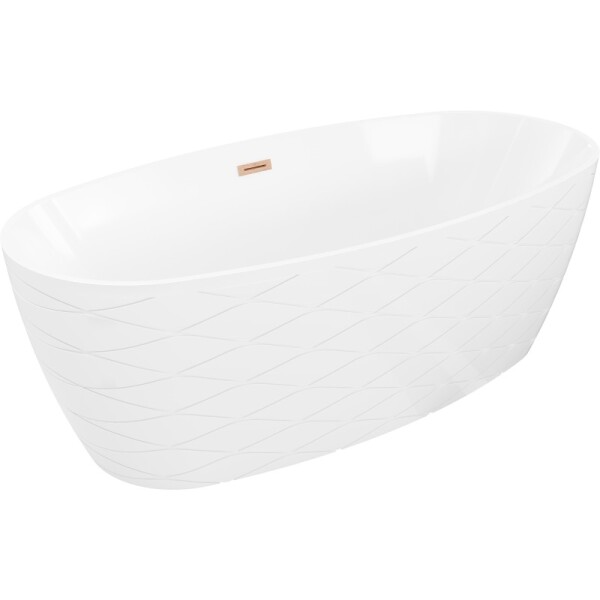 MEXEN/S - Olea voľne stojaca vaňa vzor 170 x 80, biela, sifón a prepad meď kartáčovaná 52821708000-65