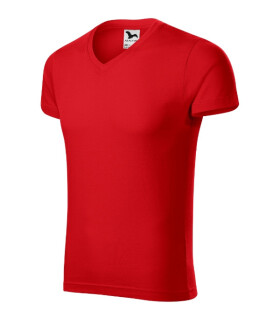 Tričko Slim Fit s výstrihom do V červené 3XL