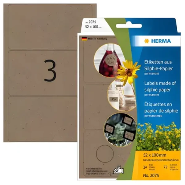 Herma Silphie etikety 52x100mm hnedá / Etikety / zaoblený roh / permanentný / 72 ks / 24 listov (2075)